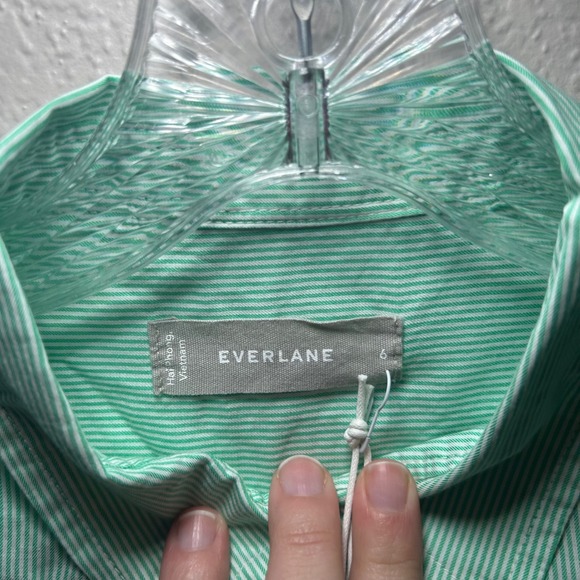 Everlane Women's Mint Green White Stripe Button Down Shirt Size 6 career preppy - Picture 4 of 6